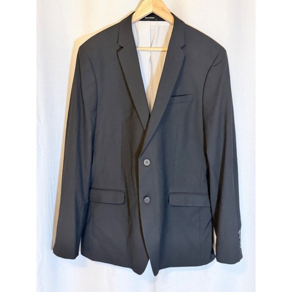 Egara Mens Skinny Fit Stretch Blazer Black 2 Button Jacket 46 Long Tailored